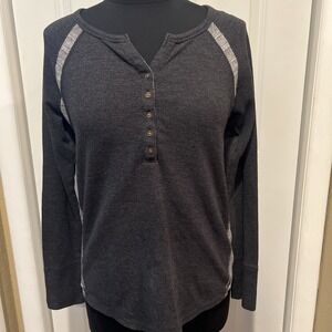 Lucky Brand Women Button Pullover Aztec Long Sleeve L Thermal Cabin